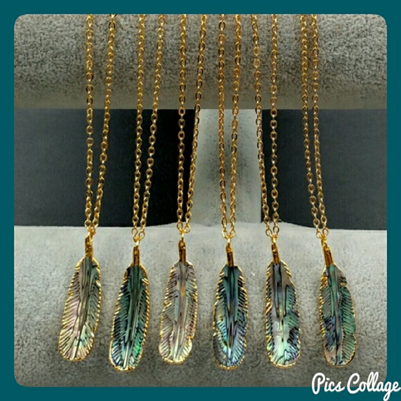 HP* 24K Abalone Shell Feather Necklace - Picture 2 of 6
